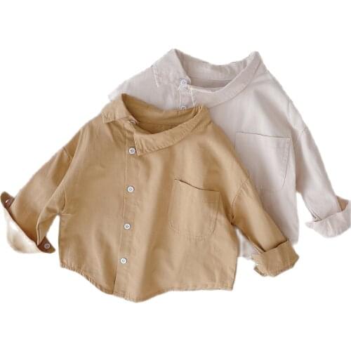 Baby Shirt 2021 Korean Band Collar Cotton Long Sleeve Shirt Boys Solid Color Tops Children Toddle Kids Fashion Cute Clothes 1-7t