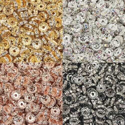 DIY 50pcs Gold Silver Color Rhinestone Rondelle Crystal Beads For Handmade Necklace Loose Spacer Beads Jewelry Findings Making