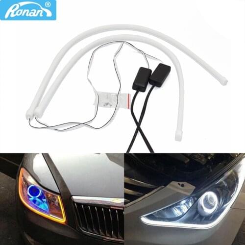 RONAN 2 X 60cm Daytime Running Light Universal Sequential Flexible LED Strip White DRL Yellow Turn Signal Car Light