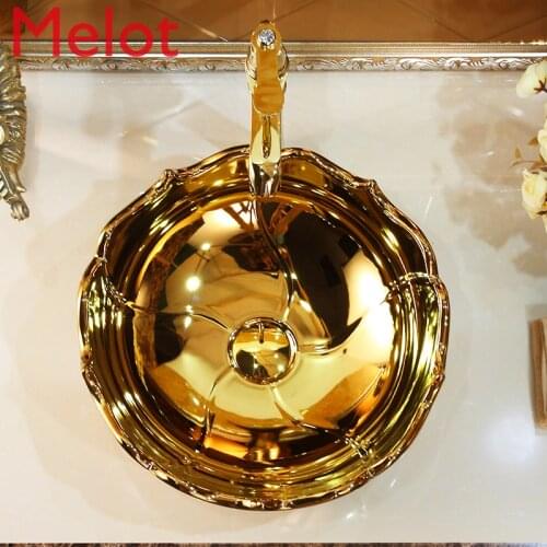 European gold table basin bathroom KTV hotel villa washbasin round washbasin art basin washbasin