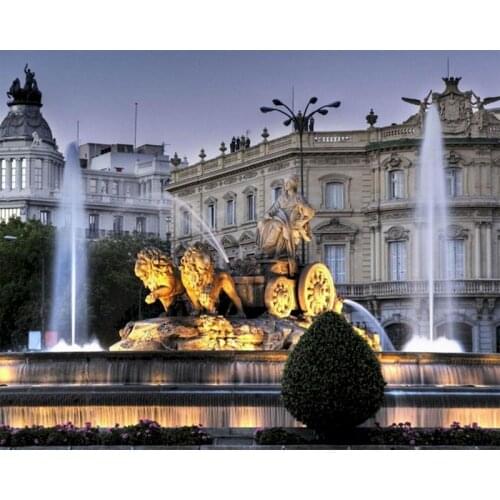 Gatyztory Frame Diy Painting By Numbers Fountain Square Canvas Drawing Landscape Handpainted Wall Decor Gift