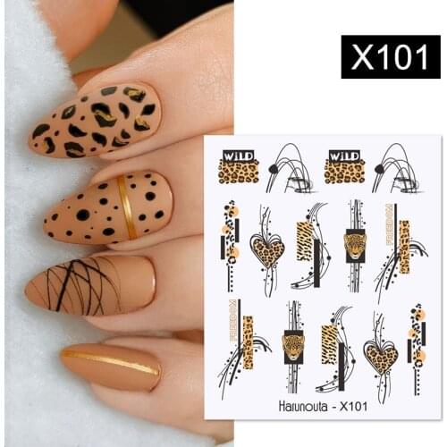 Harunouta Leopard Abstract Line Nail Water Sticker Decals Valentines Day Flowers Sliders Decoration For Autumn Nail Design