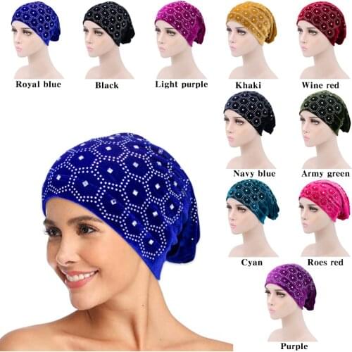 Hijabs Turbans For Women Fashion Sells Hot Drilling Ethnic Indian Headscarf Hat Factory Direct Beauty Salon Muslim Baotou Hat