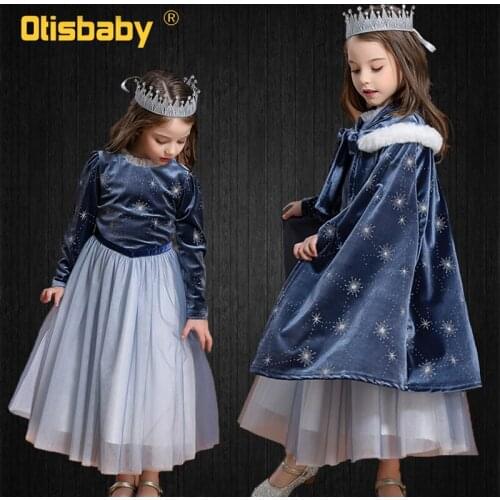 Snow Queen 2 Carnival Elsa Costumes for Girls Childrens Party Communion Dresses Velvet Backless Gowns Infant Fancy Elza Frocks