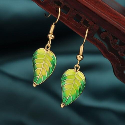 Chinas wind Hot Ethnic Pink and Green cloisonne Delicate leaves Small Drop earrings,Vintage New earrings for women 2020 Jewelry