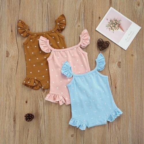 0-18M Baby Romper Newborn Baby Girl Summer Clothes Cute Baby Polka Dot Printed Fly Sleeve Jumpsuits Toddler Playsuit