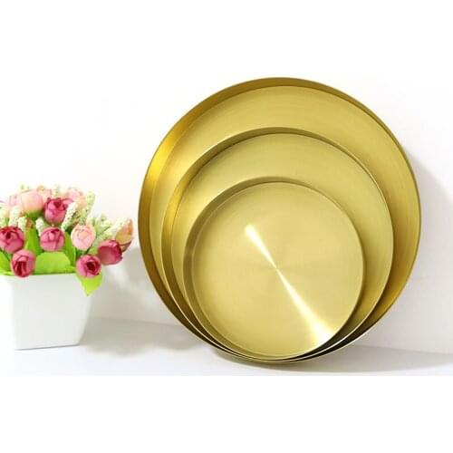 Kitchen Stainless Steel Storage Tray Space Saving Organizer Jewelry Display Plate Round Shape Multifunctional Bathroom Gold