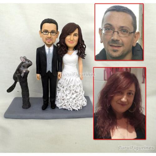 Ooak dollhouse polymer clay doll figurine miniature bride groom wedding cake topper decoration figurine for cake topper castle