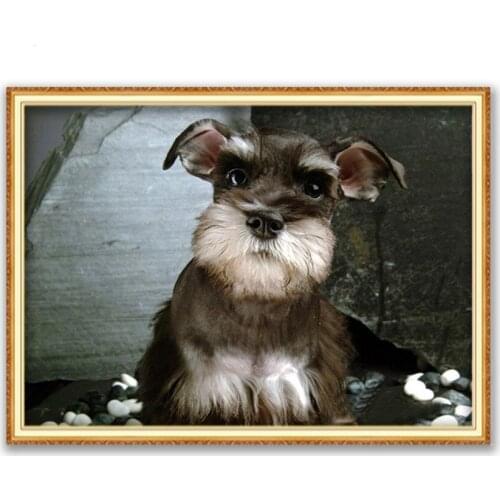 Animal Dog Schnauzer DIY 11CT Embroidery Cross Stitch Kits Needlework Craft Set Cotton Thread Printed Canvas Home Decoration