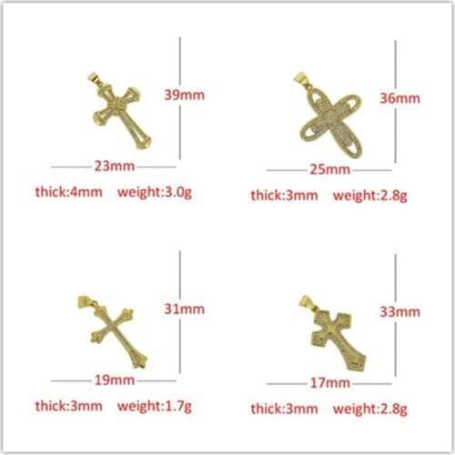 3pcs 2021 New Religious Cross Pave Cubic Zirconia Crystal Gold Charms Pendant For Jewelry Findings DIY Making Necklace Earrings
