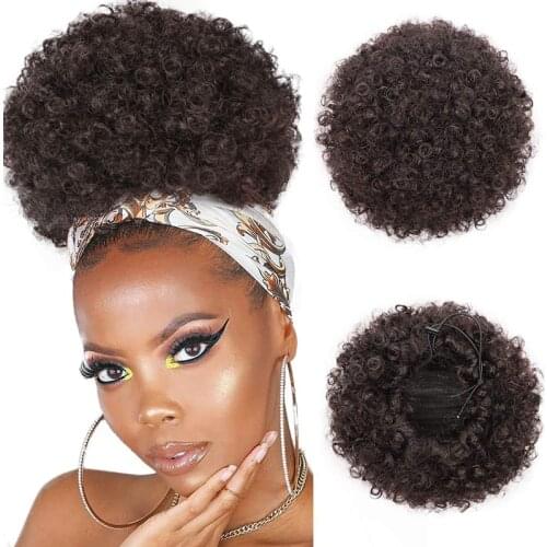 Afro Puff Drawstring Ponytail Black Kinky Curly Hair Bun Synthetic Hairpieces Clip In Hair Extensions for Black Women