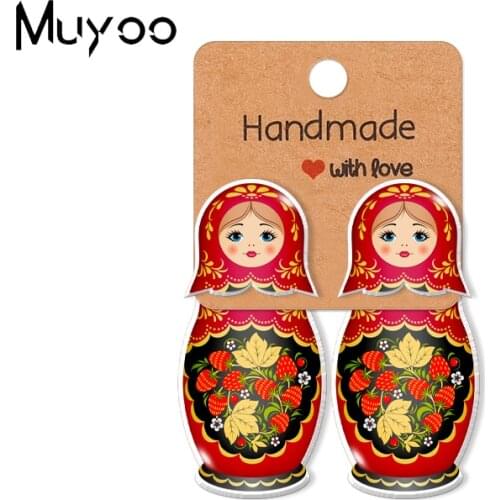 2021 New Arrival Classical Traditional Russian Matryoshka Patterns Epoxy Acrylic Resin Stud Earrings Handcraft Jewelry Earrings