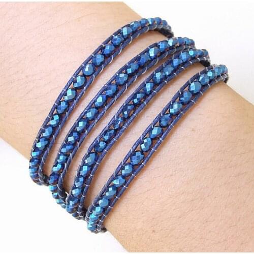 Charming Dark Blue AB Crystal Glass Faceted Wrap Bracelet Line Wrap Woven Button Handmade Jewelry Wrap Bracelet Necklace