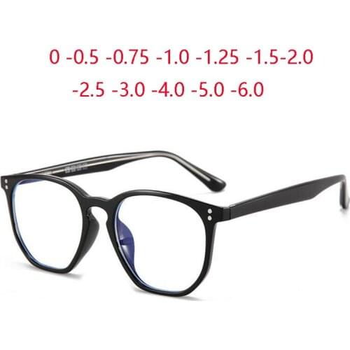 Polygon TR90 Anti Blue Light Myopia Spectacles Retro Rice Nail Frame Protective Eye Prescription Eyeglasses 0 -0.5 -0.75 To -6
