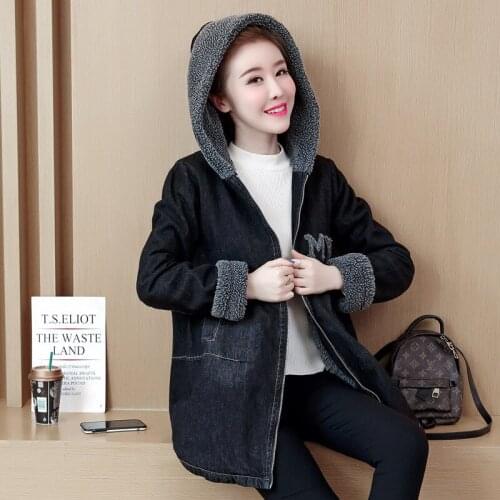 New 5XL Autumn Winter Women Coat Plus Size Fashion Casual Loose Solid Lambwool Thick Hooded Jeans Cotton Coat For Women Outewear