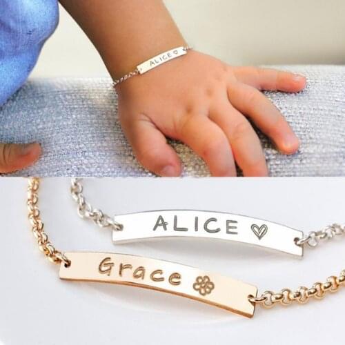 Personalized Custom Baby Name Bracelet Rose Gold Stainless Steel Birthday Gift Bar Bracelet Nameplate Baby Jewelry Boy Girl
