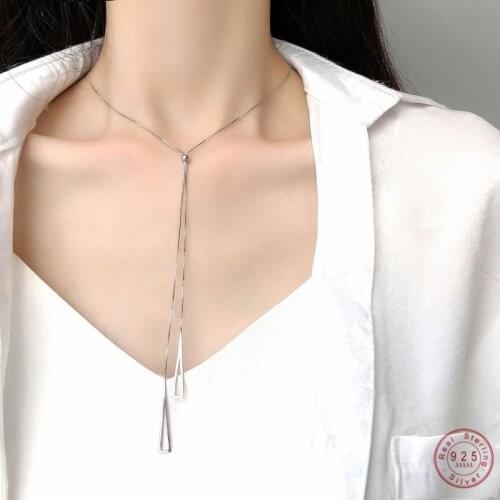 925 Sterling Silver Triangle Tassel Pendant Long Necklace Women Adjustable Wedding Party Jewelry Accessories Girlfriend Gift