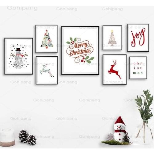 Merry Christmas Quotes Canvas Posters and Prints Moose Christmas Watercolor Art Canvas Painting Pictures Christmas Decoration