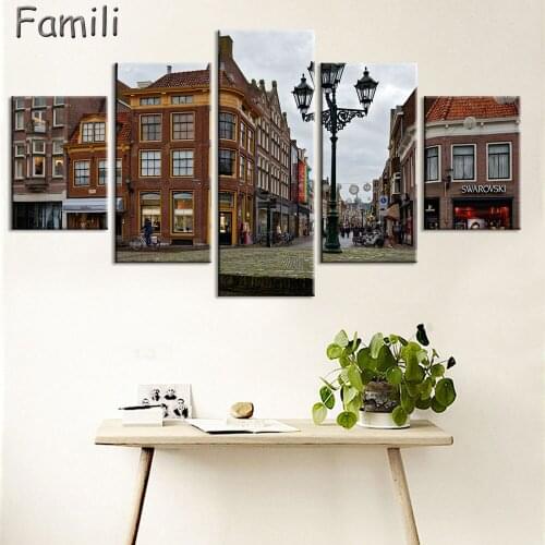 Home Decor Frame Modern HD Printed Canvas Painting 5 Pieces Black White Wall Art Pictures Netherlands City Streetscape Poster