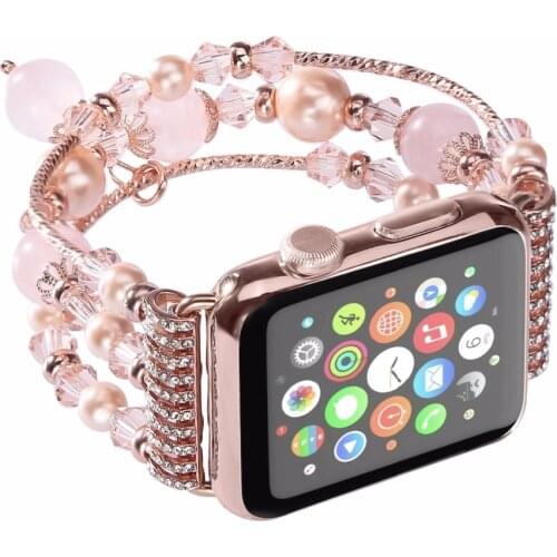 Strap for Apple Watch 4 3 band 38mm 42mm Beaded Elastic Strap for iWatch 4 3 2 1 Women Girls Pearl Jewlry Elastic Bracelet Band