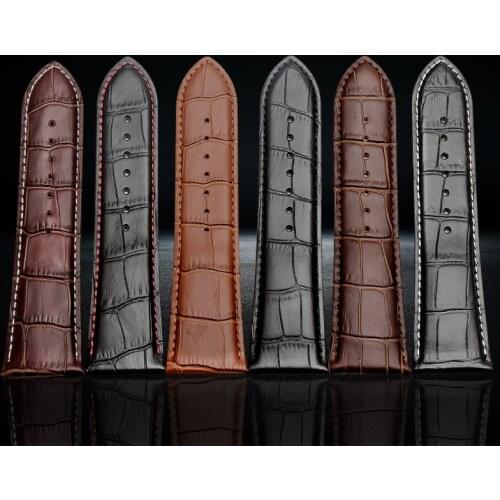 24 26 28 30mm Leather watchband with butterfly buckle black brown wristaband Replacement strap for men watch accessories