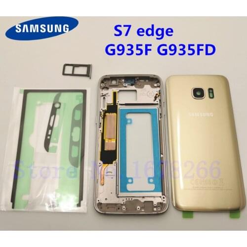 SAMSUNG Galaxy S7 edge G935F G935FD Back Glass Battery Cover Rear Door Full Housing Back Cover S7 Middle Frame Mid Bezel Metal