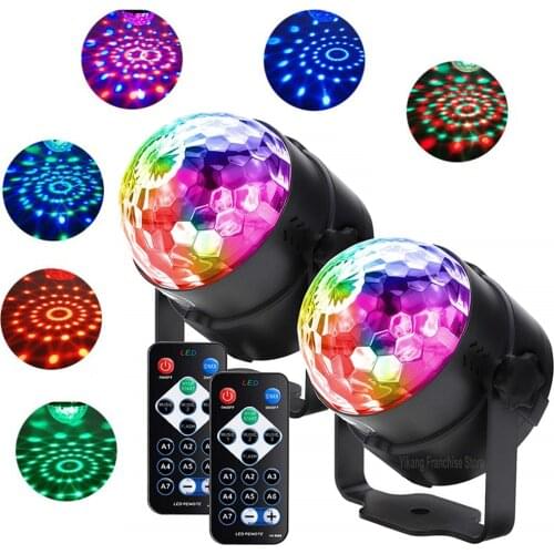 Sound Activated Rotating LED Crystal Ball Magic Disco Stage Lights RGB Laser Projector Lamp for KTV Xmas Party Wedding Show Deco