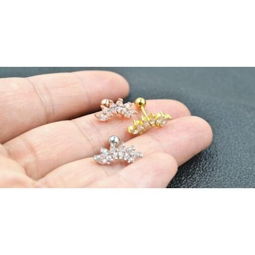 Lot 10pcs Body Jewelry- Shine 6 CZ Gems Ear Studs/Earring Helix Bar Upper Earring Body Piercing Diath Earring 16g New