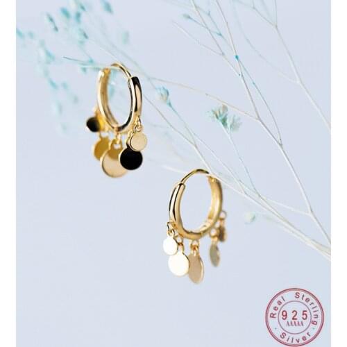 WANTME Hot Sale 100% 925 Sterling Silver Round Small disc Tassel Pendant Stud Earrings for Women Girls Party Daily Wear Jewelry