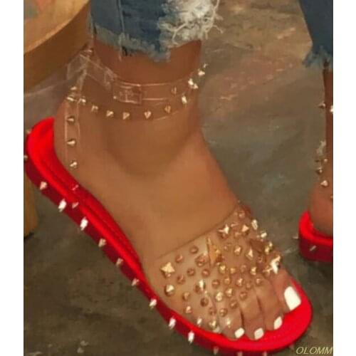 Women Rivet Slippers Flat Casual Ladies Slides Open Toe Outside Metal Decoration Soft Beach Shoes Summer Female Footwear 2020