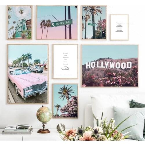 Nordic Scenery Poster Hollywood Hills Tropical Tree Vintage Car Wall Art Canvas Painting Modular Pictures for Living Room Decor