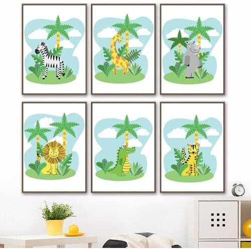 Elephant Zebra Giraffe Tiger Leaf Animal Wall Art Canvas Painting Nordic Posters And Prints Wall Pictures Kids Baby Room Decor