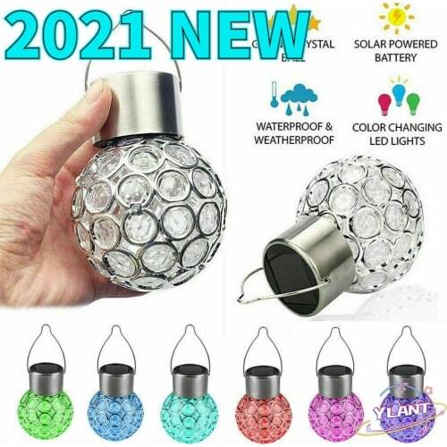 2021 LED Solar Power Crystal Hanging Ball Light Colour Changing Solar Energy Lights for Garden Decoration LED Outdoor Solar Lamp