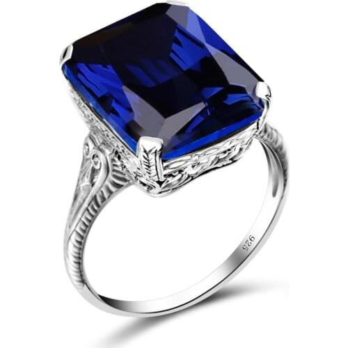 Szjinao Sapphire Ring For Women Real 925 Sterling Silver Engagement Wedding Ring Argent 925 Square Gemstone Classic Fine Jewelry