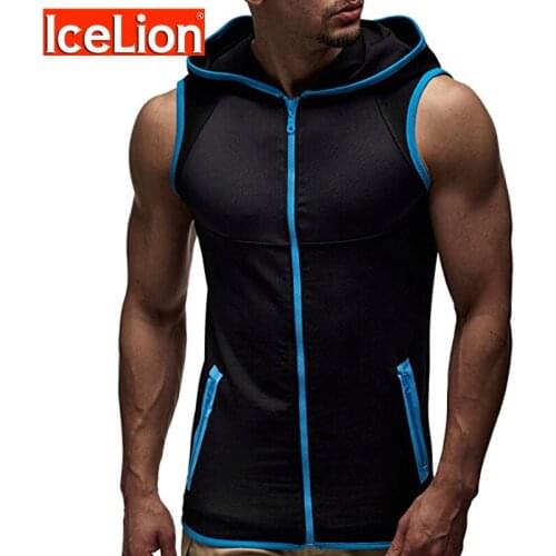 IceLion 2021 Hoodies Men Sleeveless Sweatshirts Slim Fit Summer Zipper Moletom Cardigan Sportswear Fashion Comfortable Tracksuit