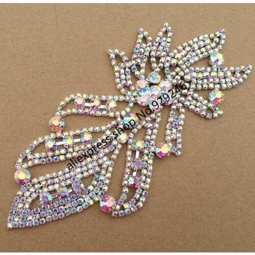 Gorgeous gold AB crystal flower applique shiny colorful rhinestone motif for garment shoulders bags dancing dress decoration