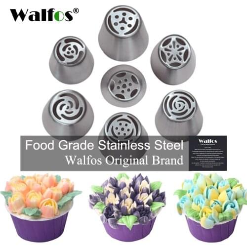 WALFOS 7PC/set Stainless Steel Russian Tulip Icing Piping Nozzles Pastry Decoration Tips Cake Decoration Rose Cake Tools