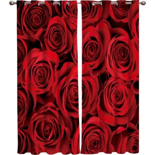 Red Rose Flower Window Treatments Curtains Valance Room Curtains Window Outdoor Indoor Kids Window Curtain Panels Curtain