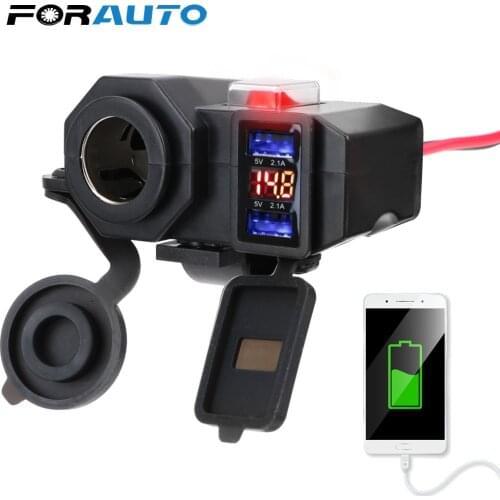 Motorcycle Handlebar Charger for Phone Dual USB Socket 5V 2.1A Adapter Power Supply Cigarette Lighter Socket Digital Display