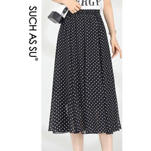 2021 Spring Summer Chic Black Wave Point Skirt Japan Style Sweet Stretch High Waist Pleated Big Swing Skirts Slim Fit Aesthetic