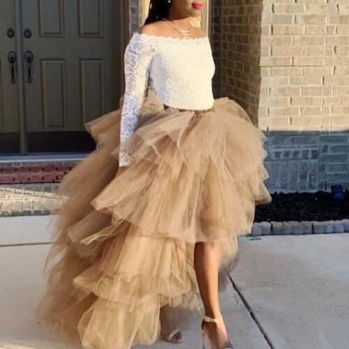 Color Free Fashion Emerald Green Ruffles Tiered High Low Tutu Skirts Puffy Elastic Tutu Long Prom Gowns Vestidos