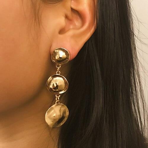 Elegant Long Gold Color Round Pendant Clip Earrings Punk Statement Big Alloy Tassel Geometric Ear Cuff Earring for Women Brincos