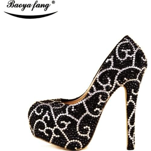 Black and silver stone women Wedding shoes with matching bags fashion shoe and bag sets Bride party dress shoes high heels shoe