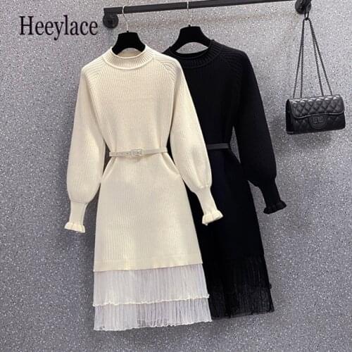 Plus Size Autumn Winter Women Knitted Dress Turtleneck Sweater Dresses Lady Slim Bodycon Long Sleeve Bottoming Dress Vestidos