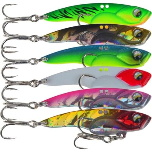 1PCS Metal VIB Sea Fishing Lures 6cm/14.8g Artificial Sinking Rotating Sequins Jig Wobblers Spoon Bait Three Hook Fishing Tackle