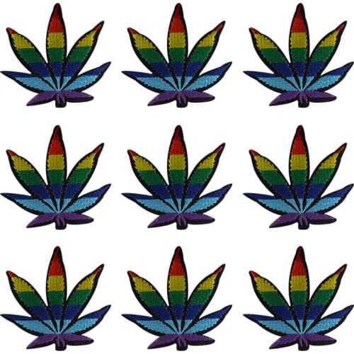 Pulaqi 10PCS Leaves Cartoon Patch Rainbow Wholesale Patches Iron On Patches For Clothing LGBT Wholesale Dropship Custom Patch