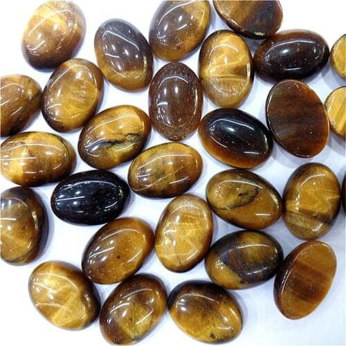 100Pcs 14x10x5mm Wholesale Natural Brown Tiger Eye Gem Oval Cab Cabochon DIY Jewelry Making Accessories M54