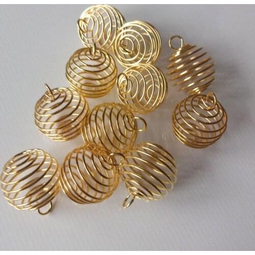 100pcs New Charms Silver Gold Charm Lantern Spring Spiral Bead Cages Pendants For Women DIY Necklace Jewelry Making Accessories