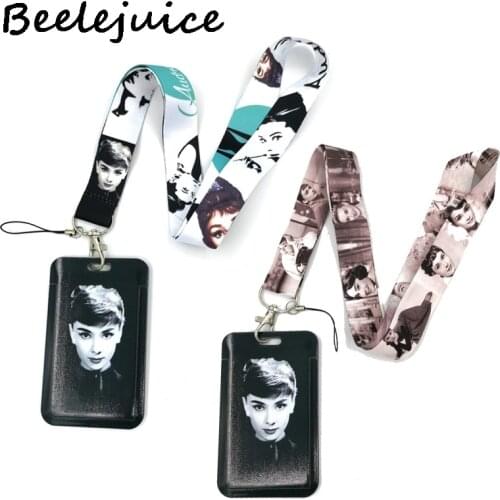 12sets Audrey Hepburn Lanyard Credit Card ID Holder Bag Student Women Travel Card Cover Badge Car Keychain Decorations Gifts