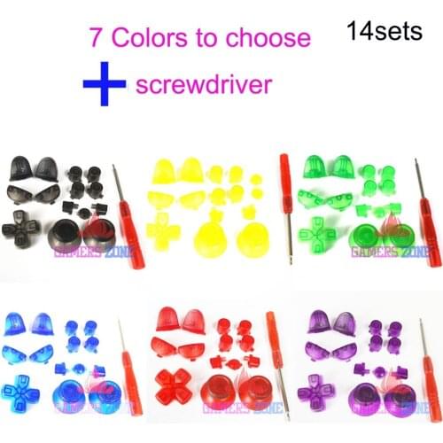14sets Customed Transparent Clear JDS001 011 Thumbsticks D pad R1 L1 R2 L2 Buttons For PS4 Controller Colorful